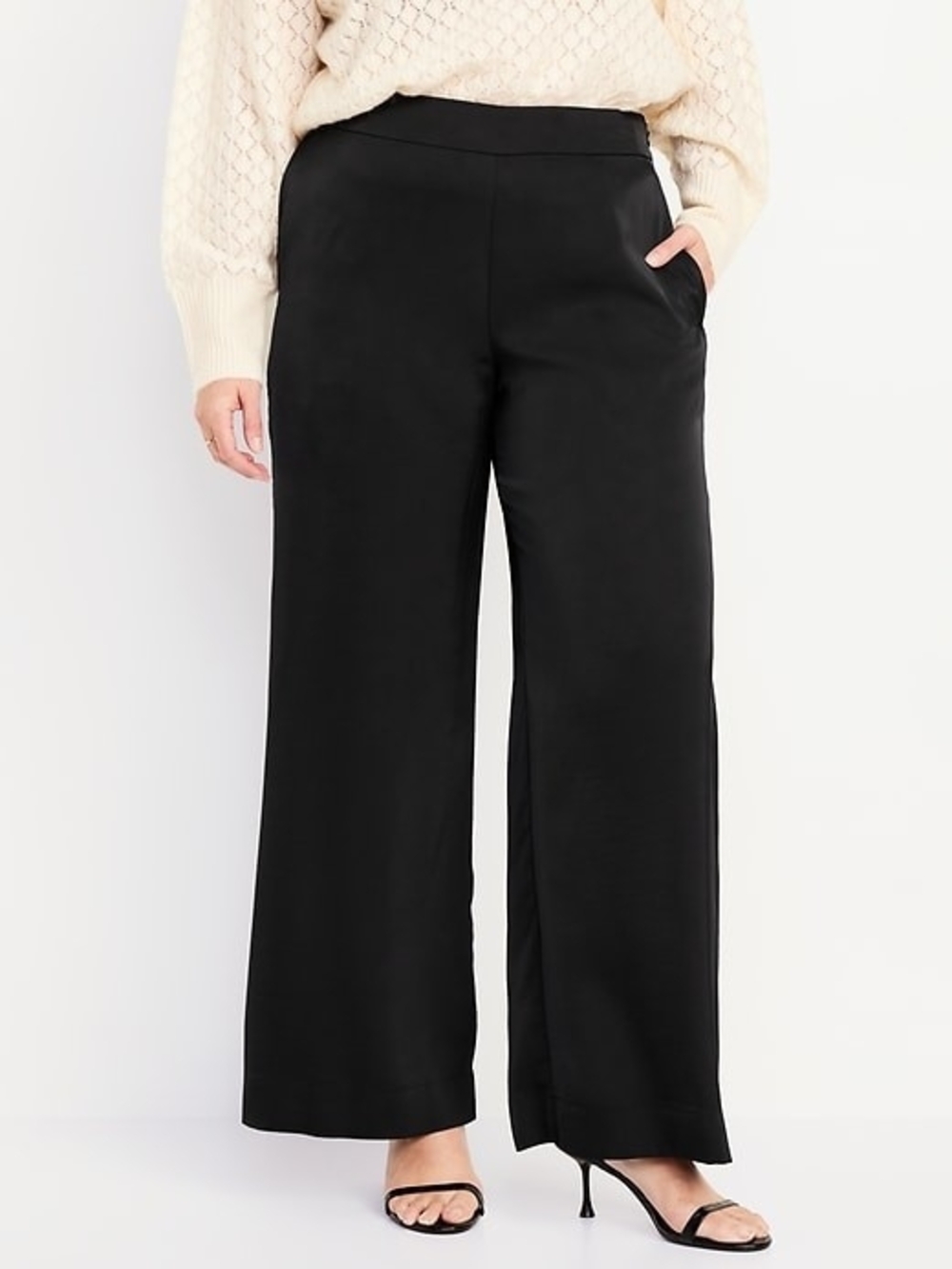 Old Navy High Rise Wide Leg Sateen Pants Women's 12 Tall Black